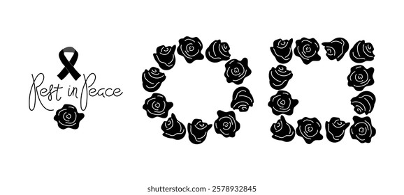 Floral tribute design featuring black roses and condolence message for honoring lost loved ones