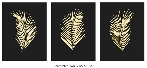  Floral tropical background with golden palmy leaves. Vector handmade black and gold elegant pattern for wedding invitation, restaurant menu, luxury brochure, business, sale template