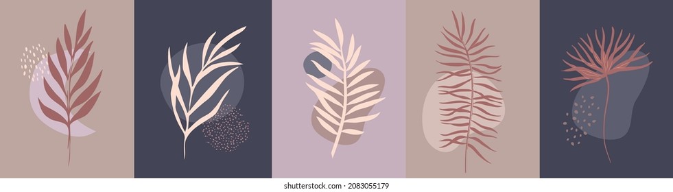Floral tropical branch of palm in silhouette style. Hand drawn elegant exotic leaves for invitation save the date card design. Botanical trendy greenery vector illustration