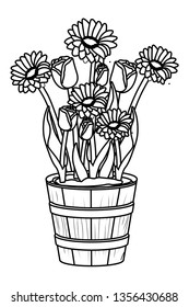 floral tropical cartoon in black and white