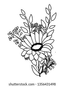 floral tropical cartoon in black and white