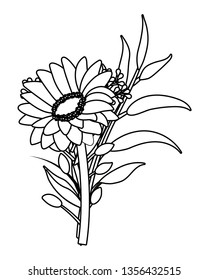 floral tropical cartoon in black and white