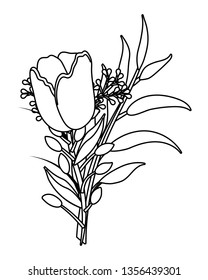 floral tropical cartoon in black and white