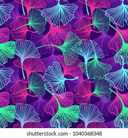 Floral Tropical Flowers and Leaves background in neon colors, bright print for textile, cloth, wallpaper, scrapbooking, wrapping. Vector seamless pattern