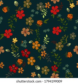 Floral Tropical Hawaiian Flowers Pattern design seamless on blue background. Colorful Flowers Illustration. Repeat Patterns