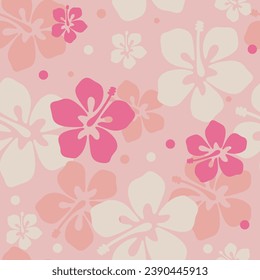 floral tropical Hawaiian seamless pattern background with abstract hibiscus flower. AAPI background, modern creative print. Pink cute summer vacation wallpaper