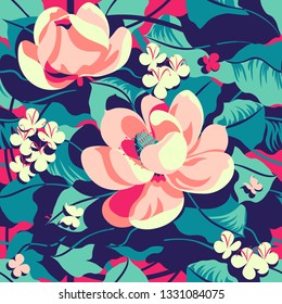 Floral tropical pattern. Handmade drawing vector illustration. Can be used for posters, banners, postcards, books & etc.