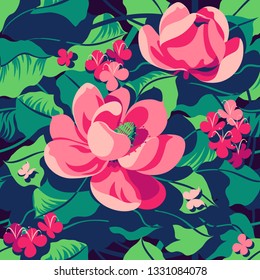 Floral tropical pattern. Handmade drawing vector illustration. Can be used for posters, banners, postcards, books & etc.