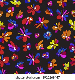 Floral tropical seamless background in neon colors, bright print for textile, cloth, wallpaper, scrapbooking, wrapping. . Vector seamless pattern