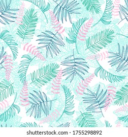 Floral tropical seamless pattern with leaves. Summer time backcround. Vector EPS 10