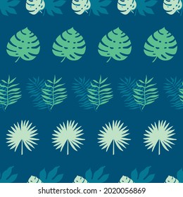 Floral tropical seamless pattern. Lined up palm leaves. Vector texture.