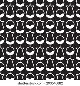 Floral tulips seamless pattern in black and white colors. Vector