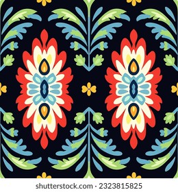 Floral Turkey Ikat Pattern. Motif ethnic beautiful background art. Folk embroidery textile fashion seamless pattern. Design for background, wallpaper, fabric, clothing, carpet, batik, embroidery.