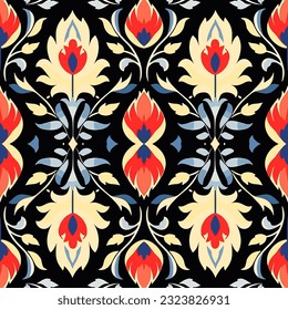 Floral Turkey Ikat Pattern. Motif ethnic beautiful background art. Folk embroidery textile fashion seamless pattern. Design for background, wallpaper, fabric, clothing, carpet, batik, embroidery.