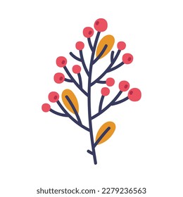 Floral Twig with Berry and Leaves as Cute Foliage Vector Illustration