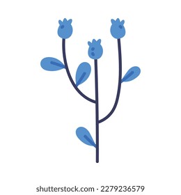 Floral Twig with Blue Floret and Leaves as Cute Foliage Vector Illustration