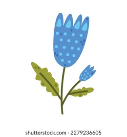 Floral Twig with Blue Flower Buds and Leaves as Cute Foliage Vector Illustration