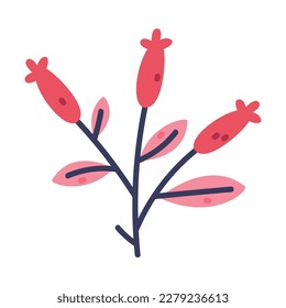 Floral Twig with Red Flower Bud and Leaf as Cute Foliage Vector Illustration