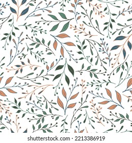 Blumenzweig nahtloses Muster-Design. Elegante Kräuterkraut zweigt Tapete. Stoffmodedruck. Organischer Stalk Zweig Zweige Muster Hintergrund. Ökologie-Ornament.