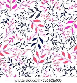 Floral twig seamless pattern vector. Modern herb branches wallpaper. Batik graphic design. Natural stalk twig branches pattern background. Small fruit wallpaper.