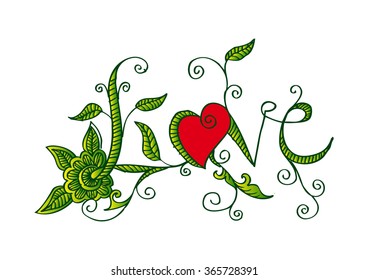 Floral type design. Hand drawing illustration.