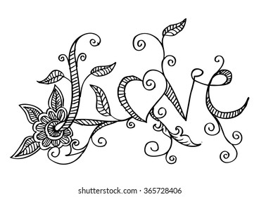Floral type design. Hand drawing illustration.