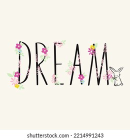 Floral con tipografía texto ilustración de arte vectorial aislada en fondo blanco roto