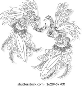Floral ukrainian vector image. Flower in the style of Petrykivka painting. Isolated element for design. Coloring page.