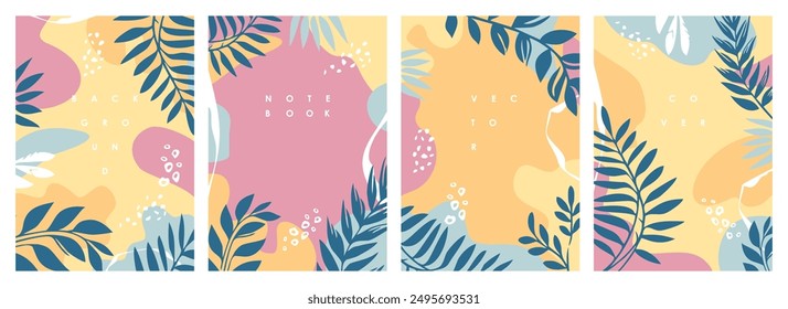 Floral underwater backgrounds and patterns design. Vector cover seaweed and plants illustrations set for various document templates.
