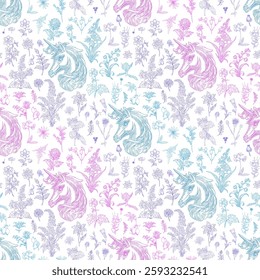 Floral and Unicorn Seamless Pattern: Elegant Vector Illustration for Fabrics, Wallpapers, and Packaging Design