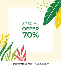 Floral universal artistic templates. Good for greeting cards, invitations, flyers and other graphic design. Organic background with floral, leaf, abstract shapes. Colorful social media template