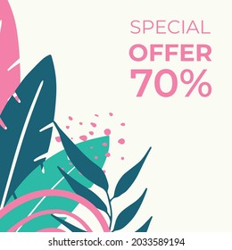 Floral universal artistic templates. Good for greeting cards, invitations, flyers and other graphic design. Organic background with floral, leaf, abstract shapes. Colorful social media template