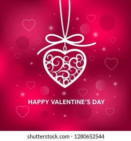 Floral Valentines heart on red background.