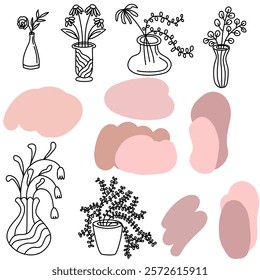 Floral Vase Doodles with Organic Color Shapes