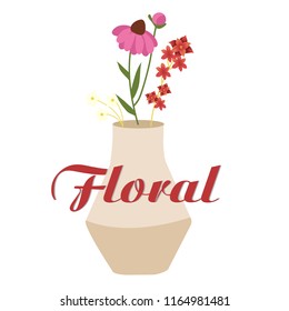 Floral Vase With Flowers Design White Background Vector Image
