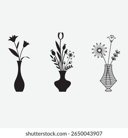 Conjunto de vetor de silhuetas de vaso floral
