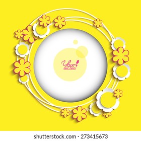 floral, vector 3D frame on yellow background