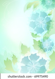 Floral vector abstract background. Blue flowers summer illustration, art design web header template. Botanical pattern ornaments and decorative plants elements