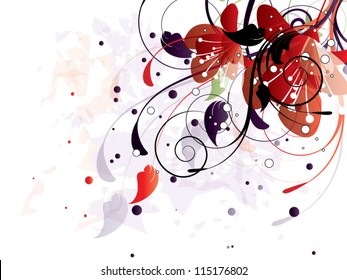 Floral vector abstract background with fantasy flowers,ornamental elements and swirls