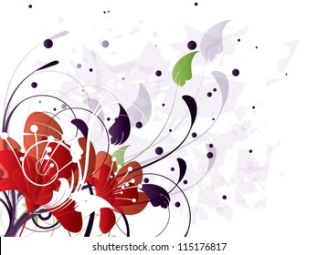 Floral vector abstract background with fantasy flowers,ornamental elements and swirls