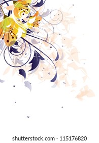 Floral vector abstract background with fantasy flowers,ornamental elements and swirls