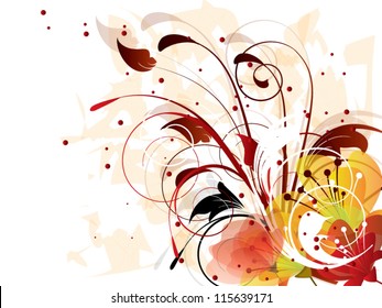 Floral vector abstract background with fantasy flowers,ornamental elements and swirls