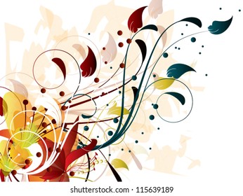 Floral vector abstract background with fantasy flowers,ornamental elements and swirls
