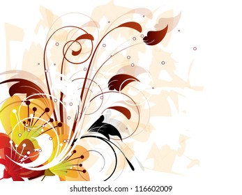 Floral vector abstract background with fantasy flowers,ornamental elements and swirls