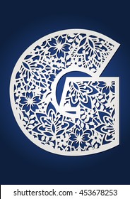 Floral vector alphabet capital letter G. May be used for laser cutting.