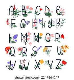 Floral vector alphabet decorative set