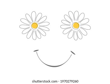 Floral vector art Illustration. Smiling daisy icon. Smiley face with daisies for eyes.