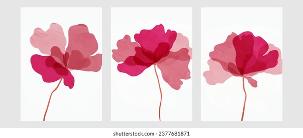 Conjunto de arte vector floral. Flores rosas y textura acuarela sobre fondo blanco. Colección de decoraciones botánicas para la decoración. Hecho a mano.	