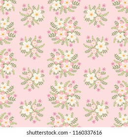 Floral vector artwork for apparel and fashion fabrics, Pink flowers ivy style with branch and leaves. Seamless patterns background.