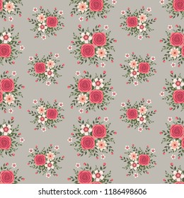 Floral vector artwork for apparel and fashion fabrics, Colorful rose flowers wreath ivy style with branch and leaves. Seamless patterns background.